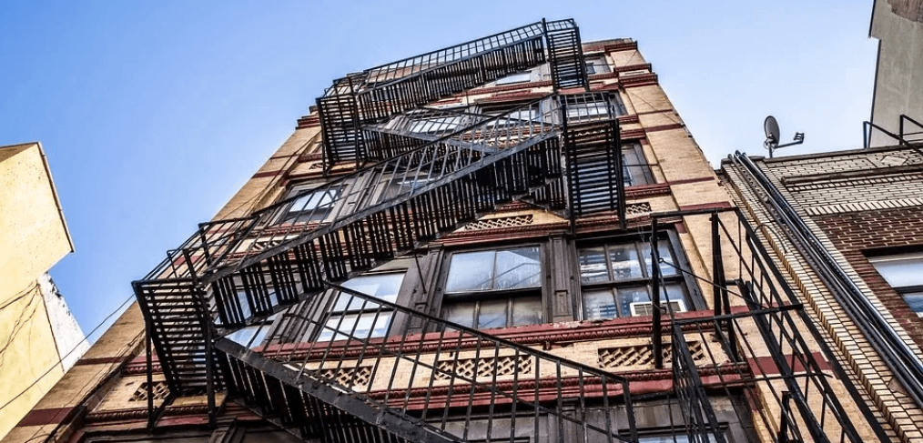 fire escape on the side of apartment building
